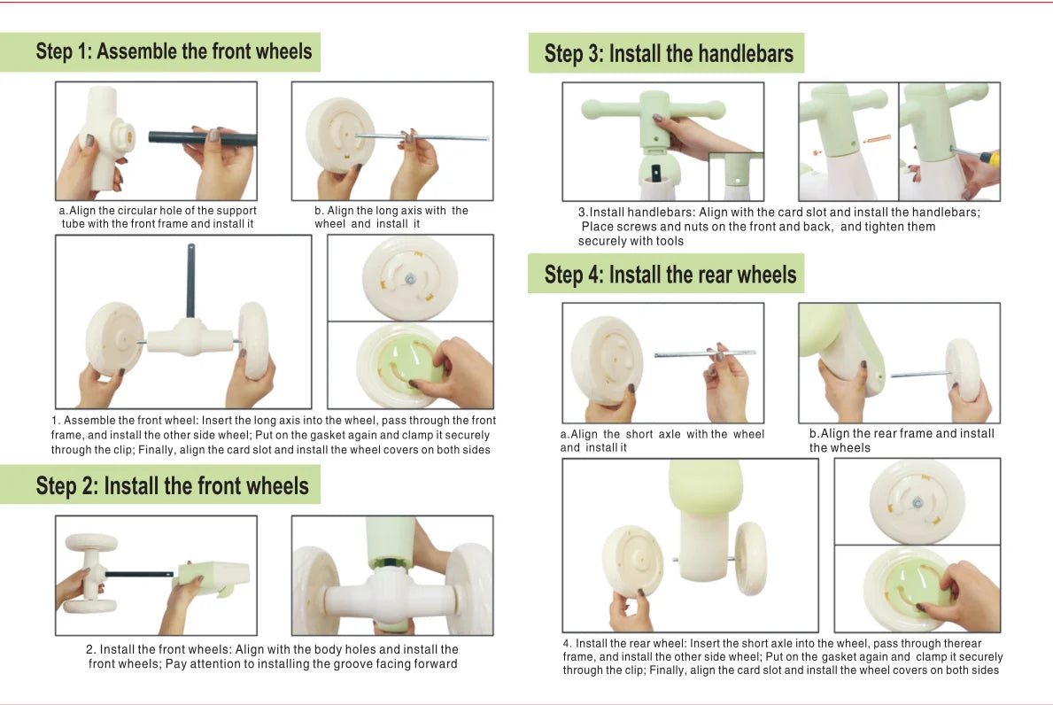 Anti-Tip Baby Balance Bike Ages 1-3 4-Wheel Silent Glider Walker Toy Toddler Training Ride-On with Safety Wheels Indoor Outdoor