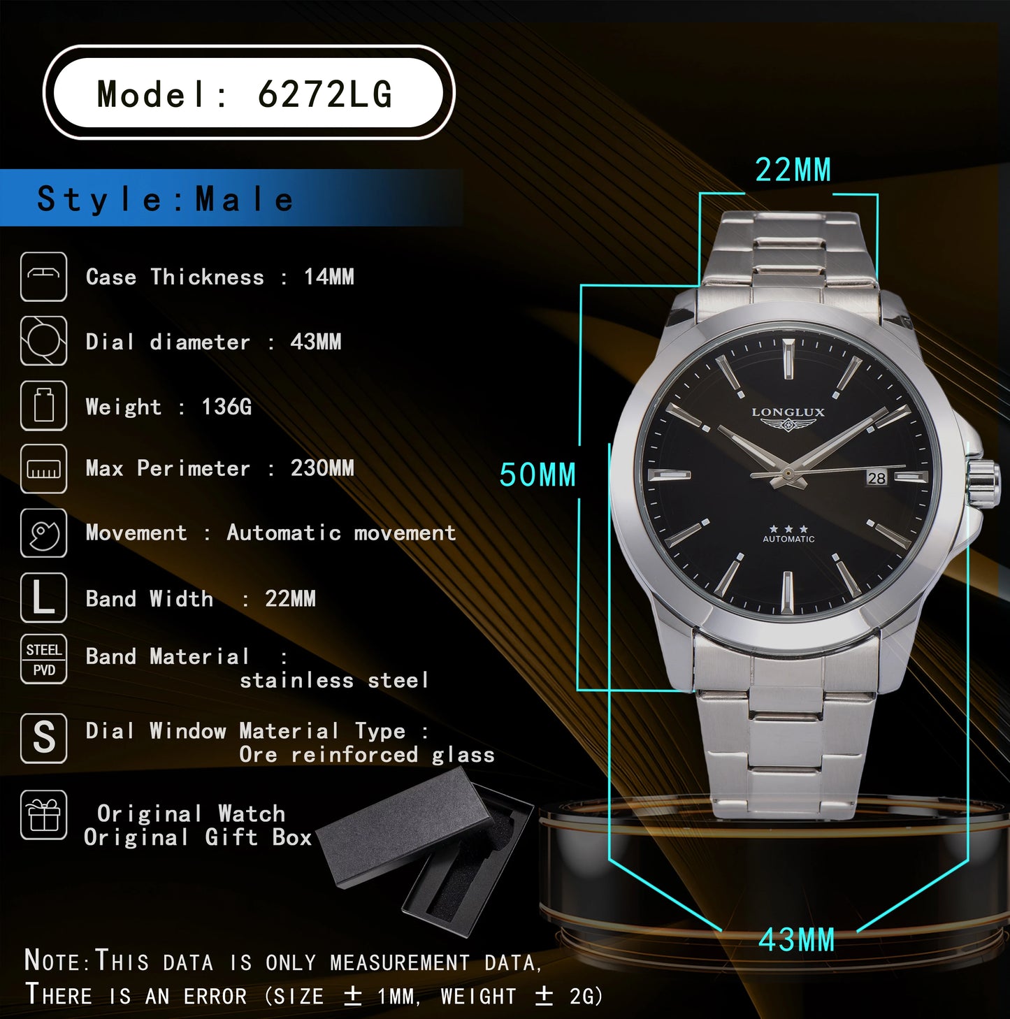 Men automatic watch business date mechanical watches waterproof stainless steel luminous minimalist gift for you