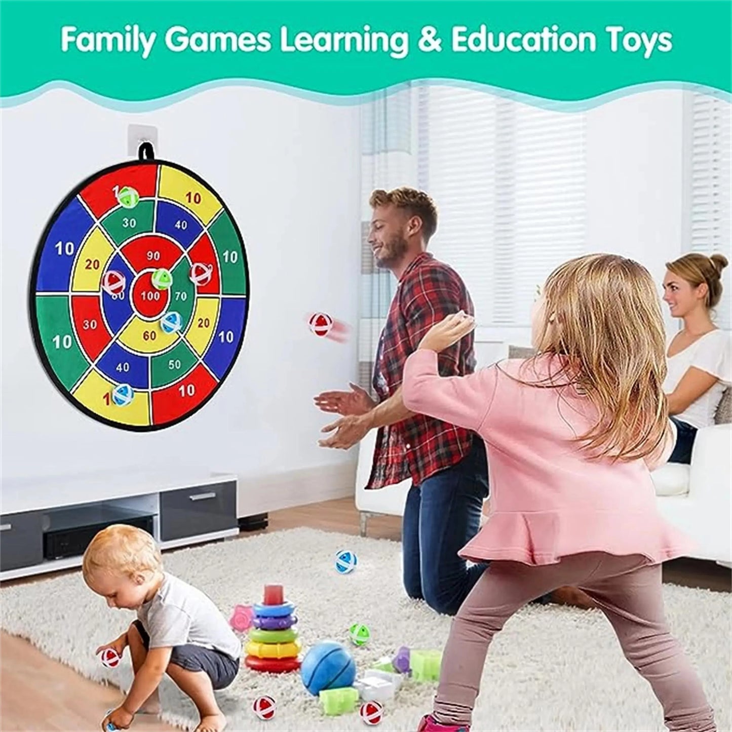 29 Inches Kids Dart Board Game Set with Stick Balls Indoor Outdoor Fun Party Game Toys for Birthday Christmas Halloween Gift