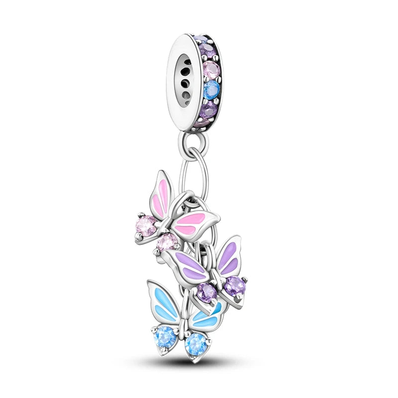 Colorful 925 Silver Plated Butterfly Zircon Charm Bead For Diy Bracelets