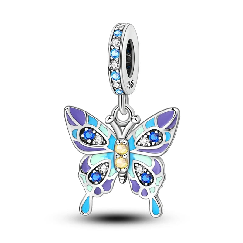 Colorful 925 Silver Plated Butterfly Zircon Charm Bead For Diy Bracelets