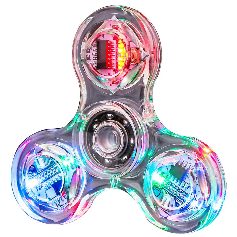 Fidget Spinner Crystal Luminous LED Light Hand Top Spinners Glow in Dark EDC Stress Relief Toys Kinetic Gyroscope for Children
