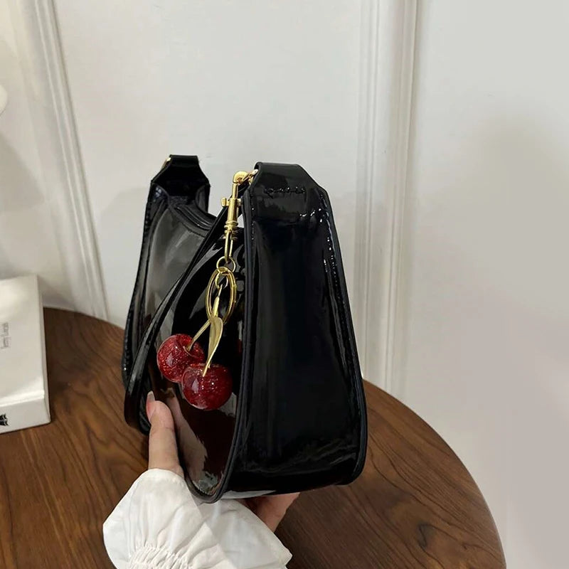 Cherry Pendant PU Leather Shoulder Bag