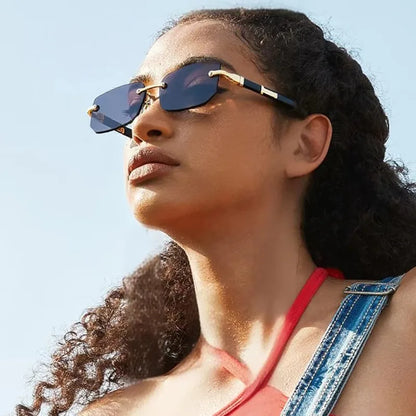 Rimless Rectangle Sunglasses, UV400 Protection  Frameless Sun Glasses, Retro Eyewear for Women & Men