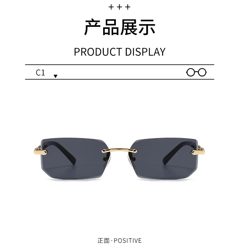 Rimless Sunglasses Rectangle Fashion Popular Women Men Shades Small Square Sun Glasses For Female Male Summer Traveling Glasses