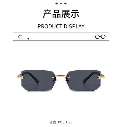 Rimless Sunglasses Rectangle Fashion Popular Women Men Shades Small Square Sun Glasses For Female Male Summer Traveling Glasses