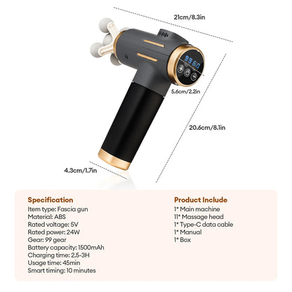 11-IN-1 Electric Massage Gun 99 Level Powerful Fascia Gun High-Frequency Vibration Body Massage Gun Arms Leg Muscle Masajeador