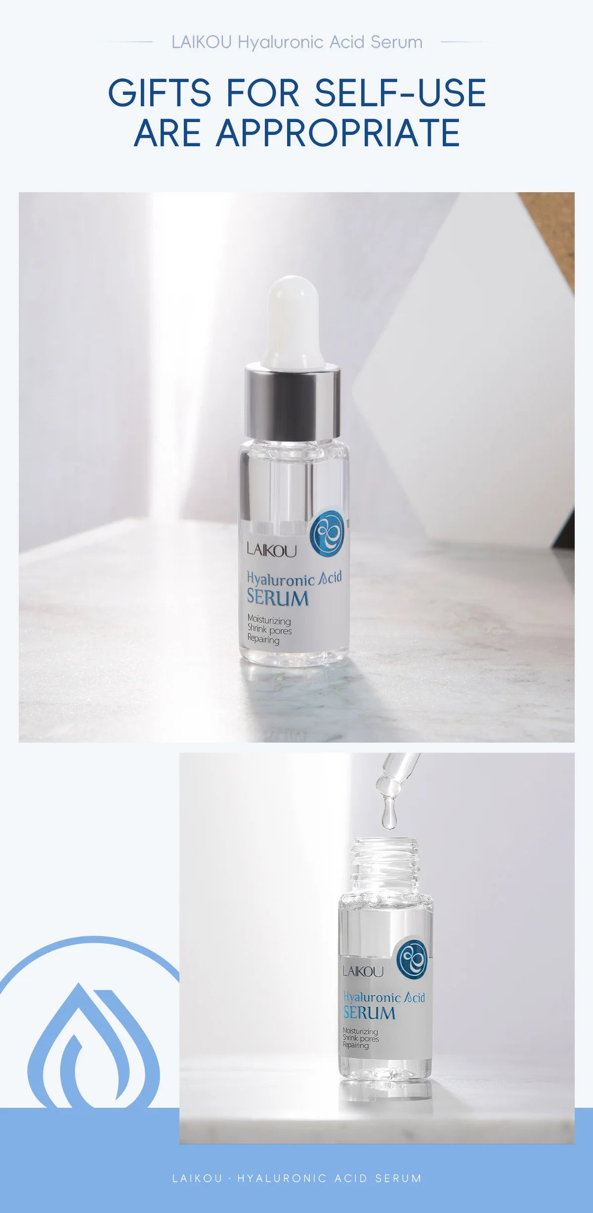 LAIKOU Hyaluronic Acid Serum Moisturizing Smoothing Face Essence Skin Care Shrink Pore Cream For Dry Facial Skin