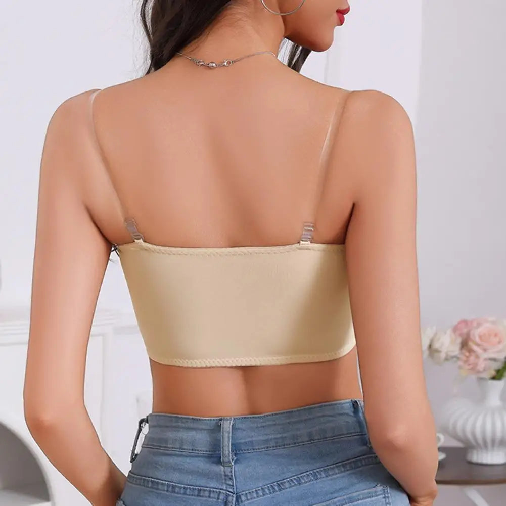 Women's Front Closure Strapless Bra Wireless Push Up Bandeau Bra Non-Slip Seamless Padded Tube Top Bra