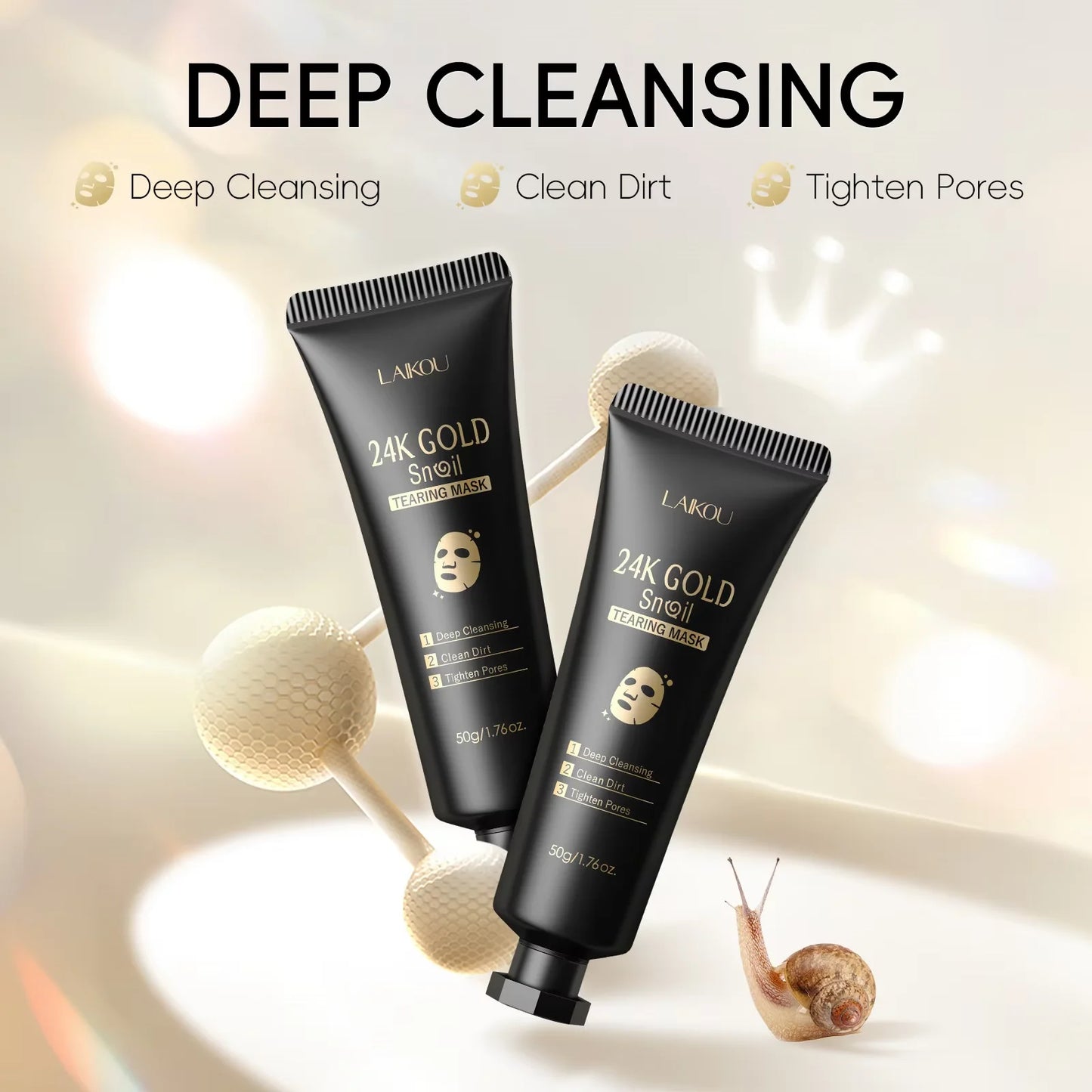 LAIKOU 24K Gold Snail Tear Off Mask, Deep Cleansing Pore Minimizing, Oil Control Blackhead Removal, Tightening Mask 50g