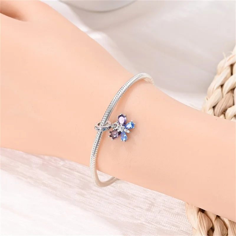Colorful 925 Silver Plated Butterfly Zircon Charm Bead For Diy Bracelets