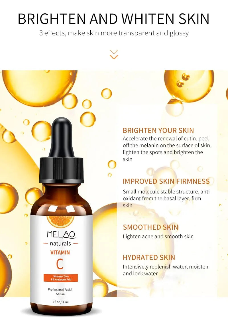 MELAO Vitamin C Facial Serum Anti Aging Whitening Brightening Dark Spots Freckle Remove Hyaluronic Acid Vitamin E 30ML
