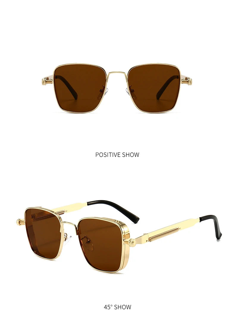 Retro Square-shaped Steampunk Men's Sunglasses With Protection Round Face Metal High-end Style Suitable For Advanced Men 8479