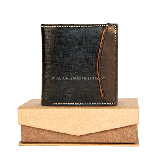 Men's Luxury Short RFID Wallet Genuine Leather with Open Closure Geometric Pattern Custom Logo Card Holder Gift Box Wholesale
