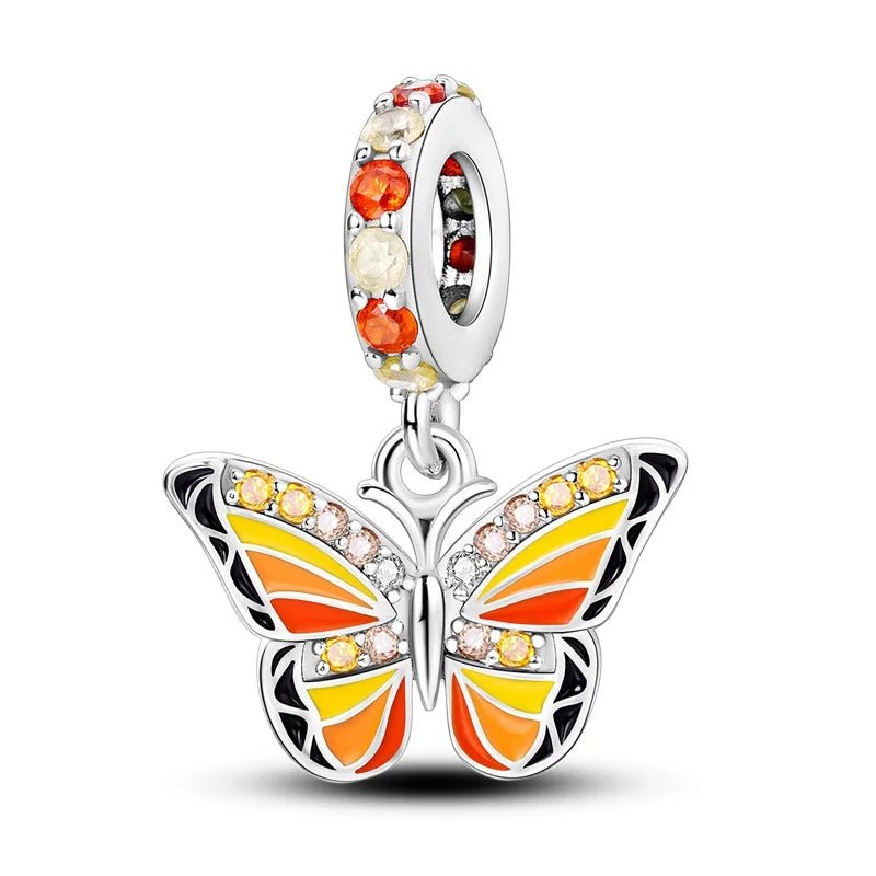 Colorful 925 Silver Plated Butterfly Zircon Charm Bead For Diy Bracelets