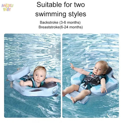 Non-inflatable Baby Floats with Tailboard for 3-24 Months Adjustable Pool Floats for Children Soft Infant Float Pool with Canopy
