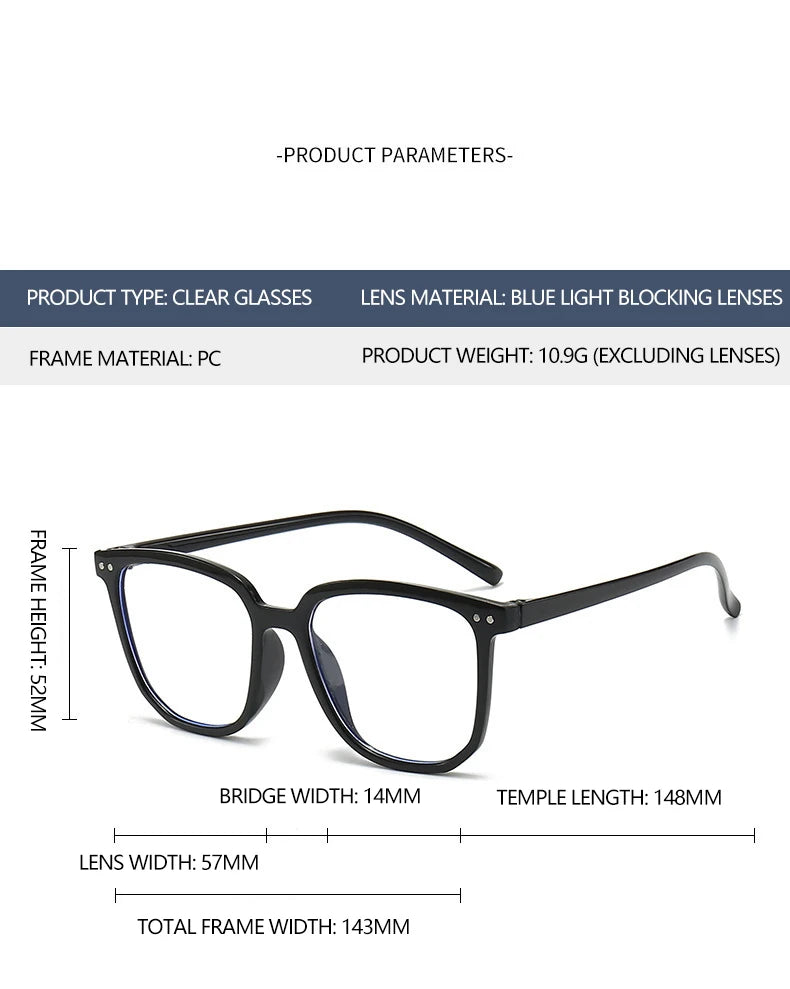 Minimalist Square Blue Light Blocking Glasses Personality Rivets Plain Face Slimming Unisex Clear Glasses 1962