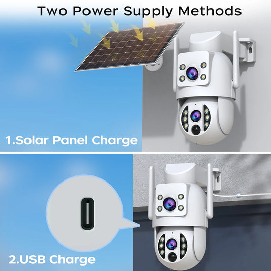 4K Solar Dual-Lens WiFi PTZ Security Camera | ৪K সোলার ডুয়াল-লেন্স ওয়াইফাই PTZ সিকিউরিটি ক্যামেরা