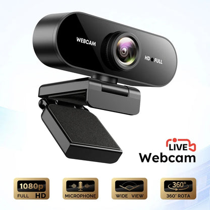 1080P FHD Webcam with Microphone, USB Computer Camera for Laptop Desktop, Wide Angle for Online Class & Video Conference