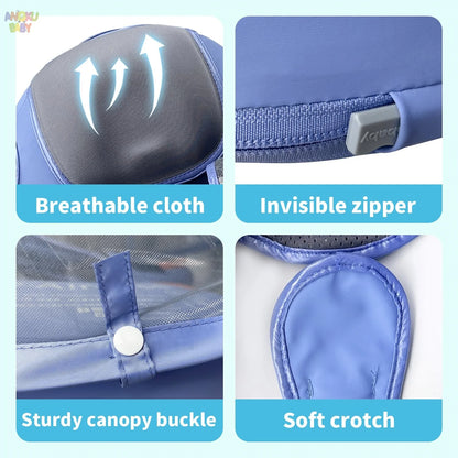 Non-inflatable Baby Floats with Tailboard for 3-24 Months Adjustable Pool Floats for Children Soft Infant Float Pool with Canopy
