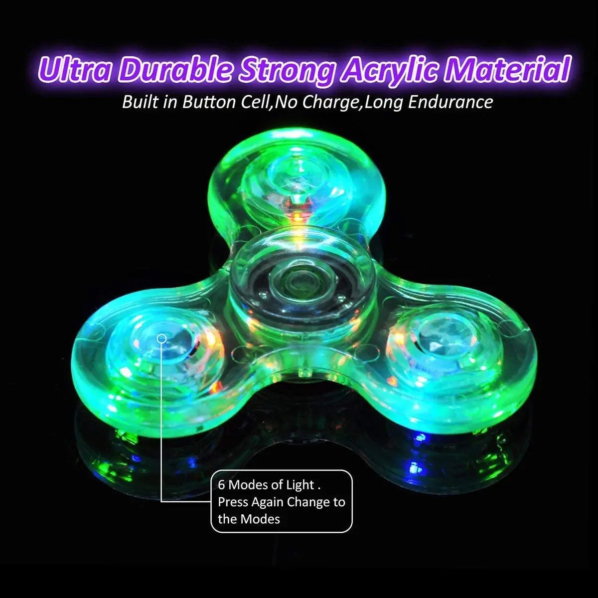 Fidget Spinner Crystal Luminous LED Light Hand Top Spinners Glow in Dark EDC Stress Relief Toys Kinetic Gyroscope for Children