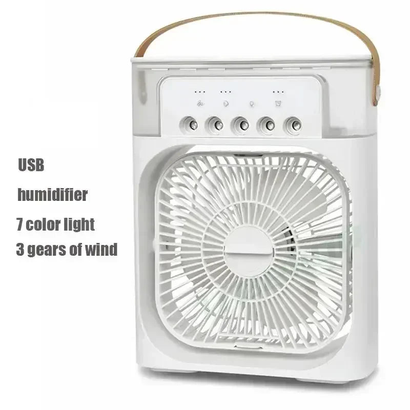 Mini 3 In 1 USB Air Cooler Portable Desk Humidifier Fan With LED Night Light