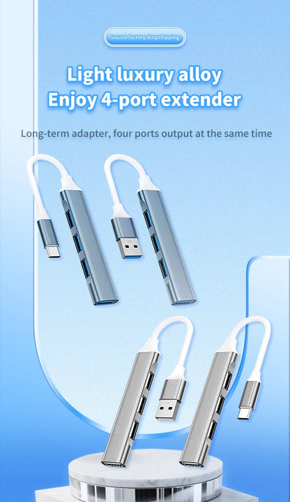 4 In 1 USB C Hub 3.0 Multiport OTG Adapter Type C Splitter For Laptop Phone