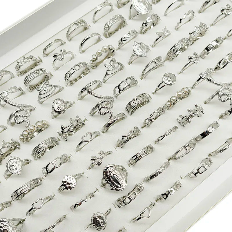 Silver Plated Zinc Alloy Women Rings With Flower Spider Snake Design