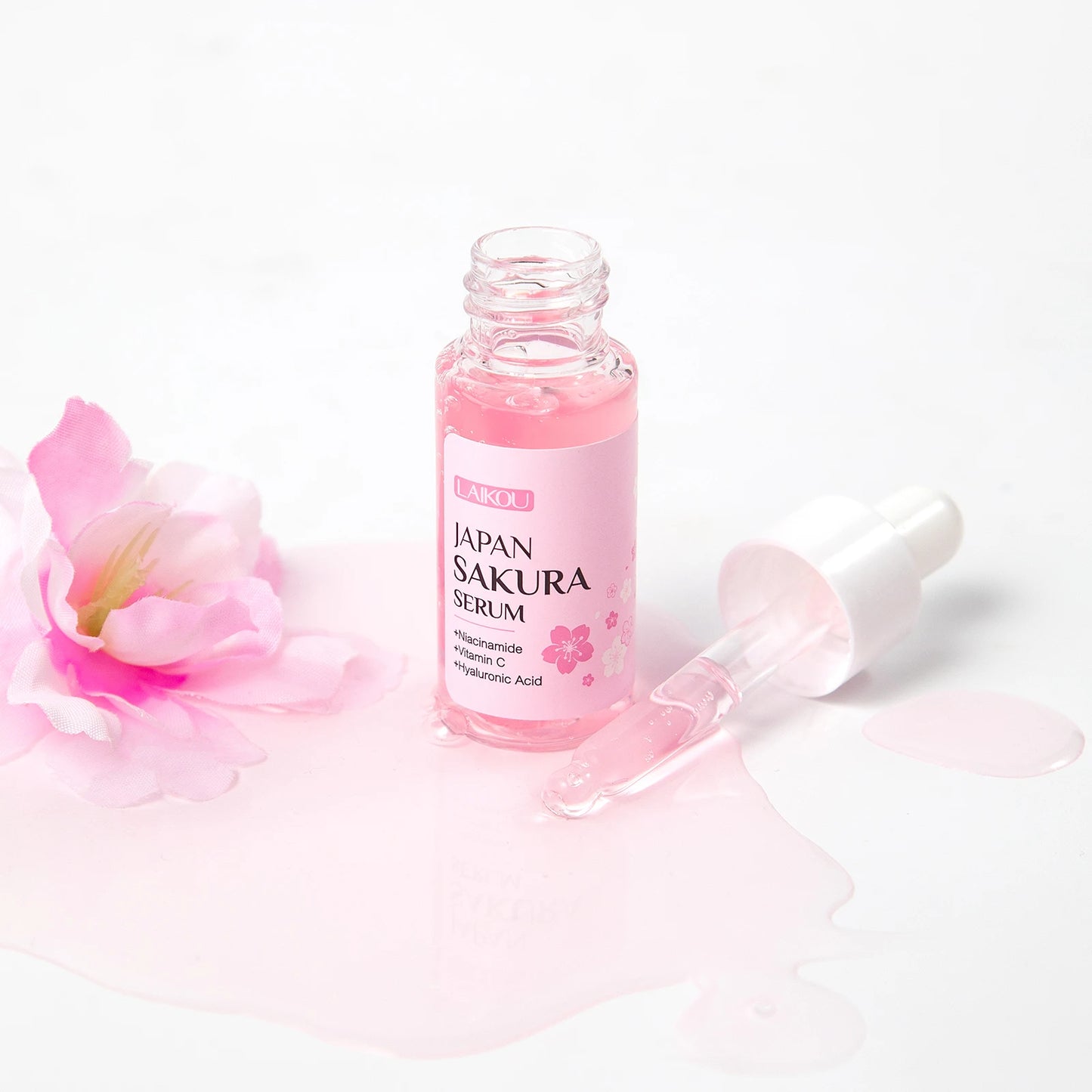 LAIKOU Japan Sakura Serum 17ml Tighten Pores Moisturizing Balance Skin Tone Brightening Facial Essence