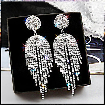 Shiny Crystal Zircon Long Stud Earrings for Women Geometric Hanging Drop Tassel Earring Fashion Party Vintage Pendant Jewelry