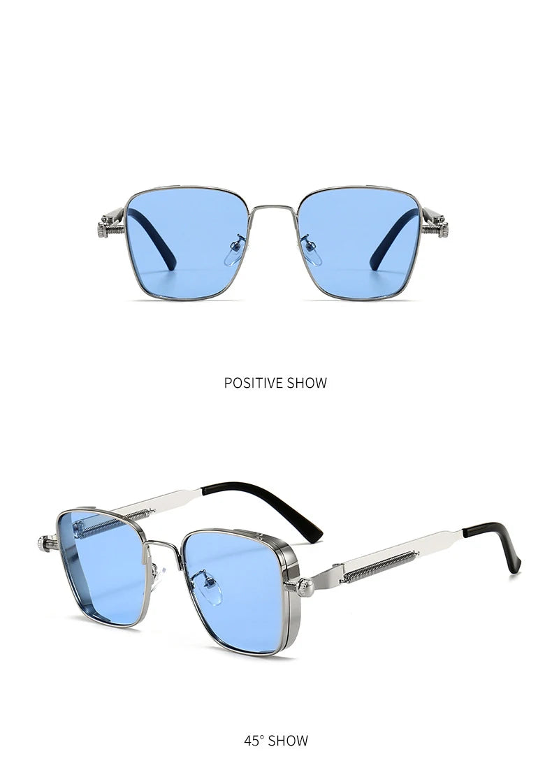 Retro Square-shaped Steampunk Men's Sunglasses With Protection Round Face Metal High-end Style Suitable For Advanced Men 8479