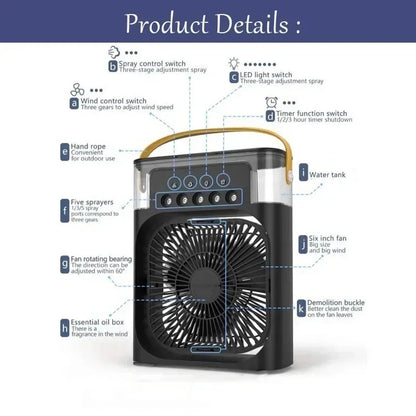 Mini 3 In 1 USB Air Cooler Portable Desk Humidifier Fan With LED Night Light