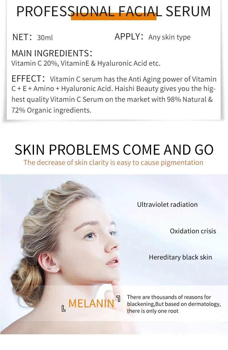 MELAO Vitamin C Facial Serum Anti Aging Whitening Brightening Dark Spots Freckle Remove Hyaluronic Acid Vitamin E 30ML