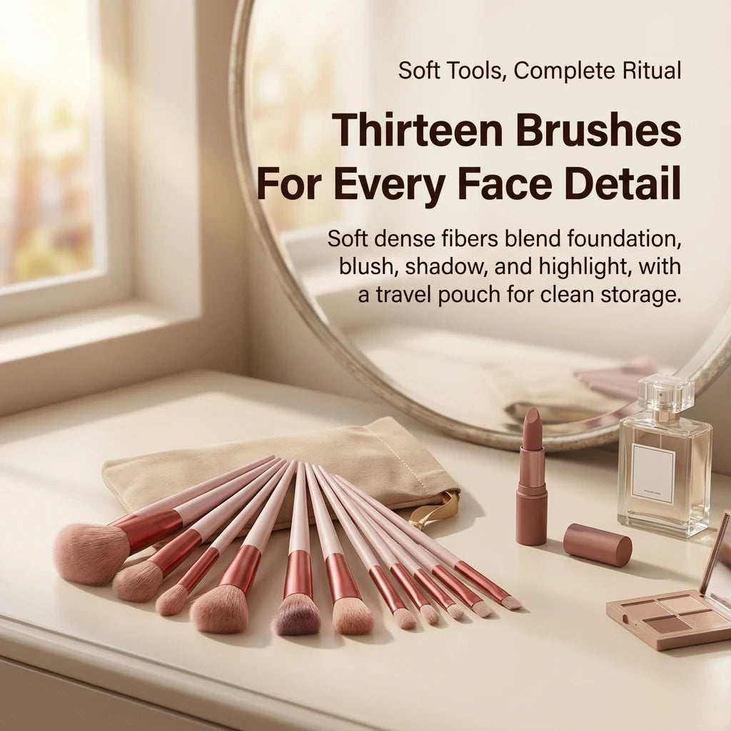 13 Piece Soft Makeup Brushes Set With Travel Case For Eye Face Cosmetics