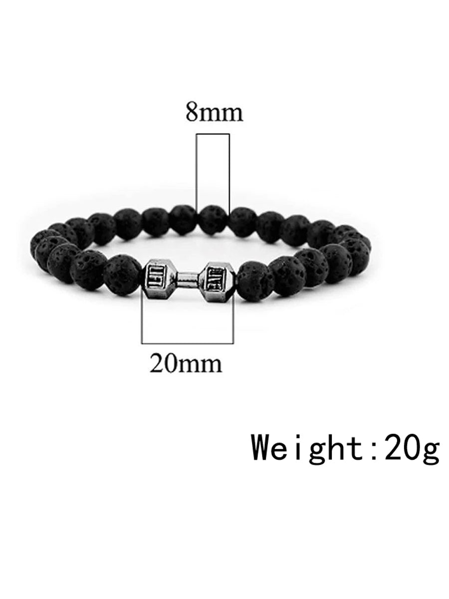 Natural Black Volcanic Lava Stone Dumbbell Bracelet Black Matte Beads Bracelets For Women Men Fitness Barbell Jewelry Pulseras
