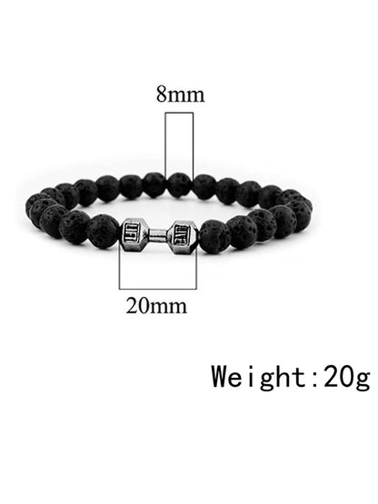 Natural Black Volcanic Lava Stone Dumbbell Bracelet Black Matte Beads Bracelets For Women Men Fitness Barbell Jewelry Pulseras