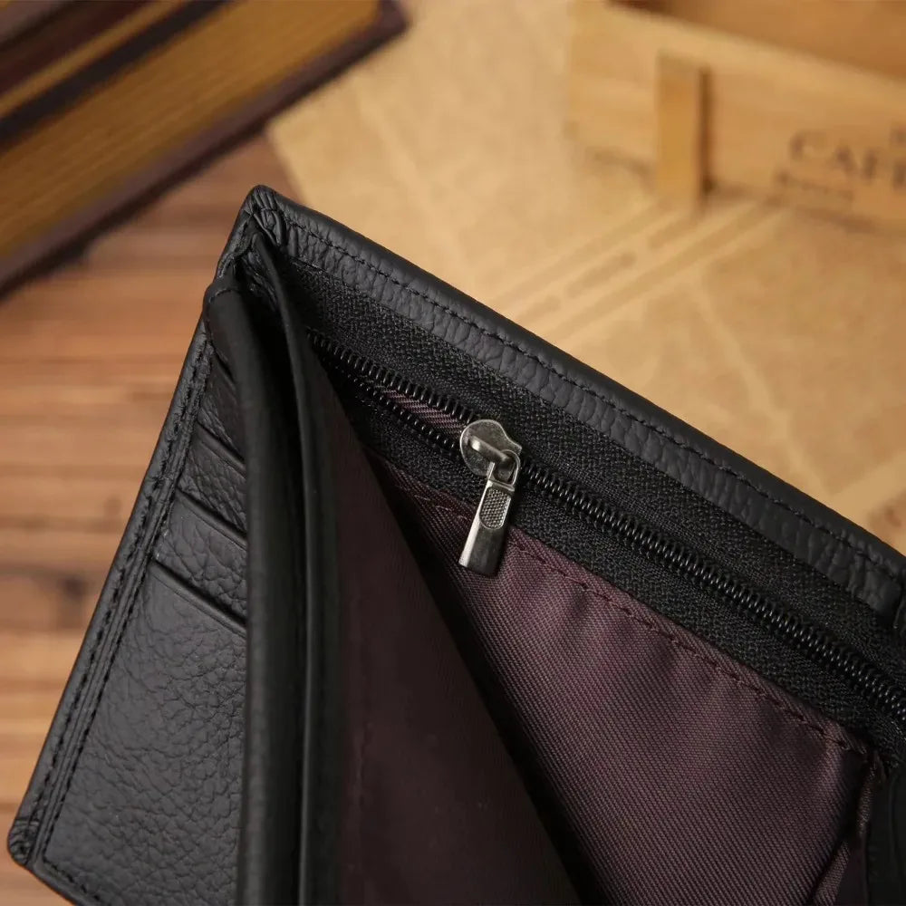 Genuine Leather Mens Wallet Premium Product Real Cowhide Wallets For Man Short Black Wallet Portefeuille Homme Short Purses
