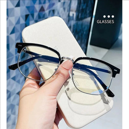 Fashion Unisex Square Plain Glasses for Men Women Metal Frame Glasses Polygon Eyeglasses Gentle Black anti Blue Light Glasses