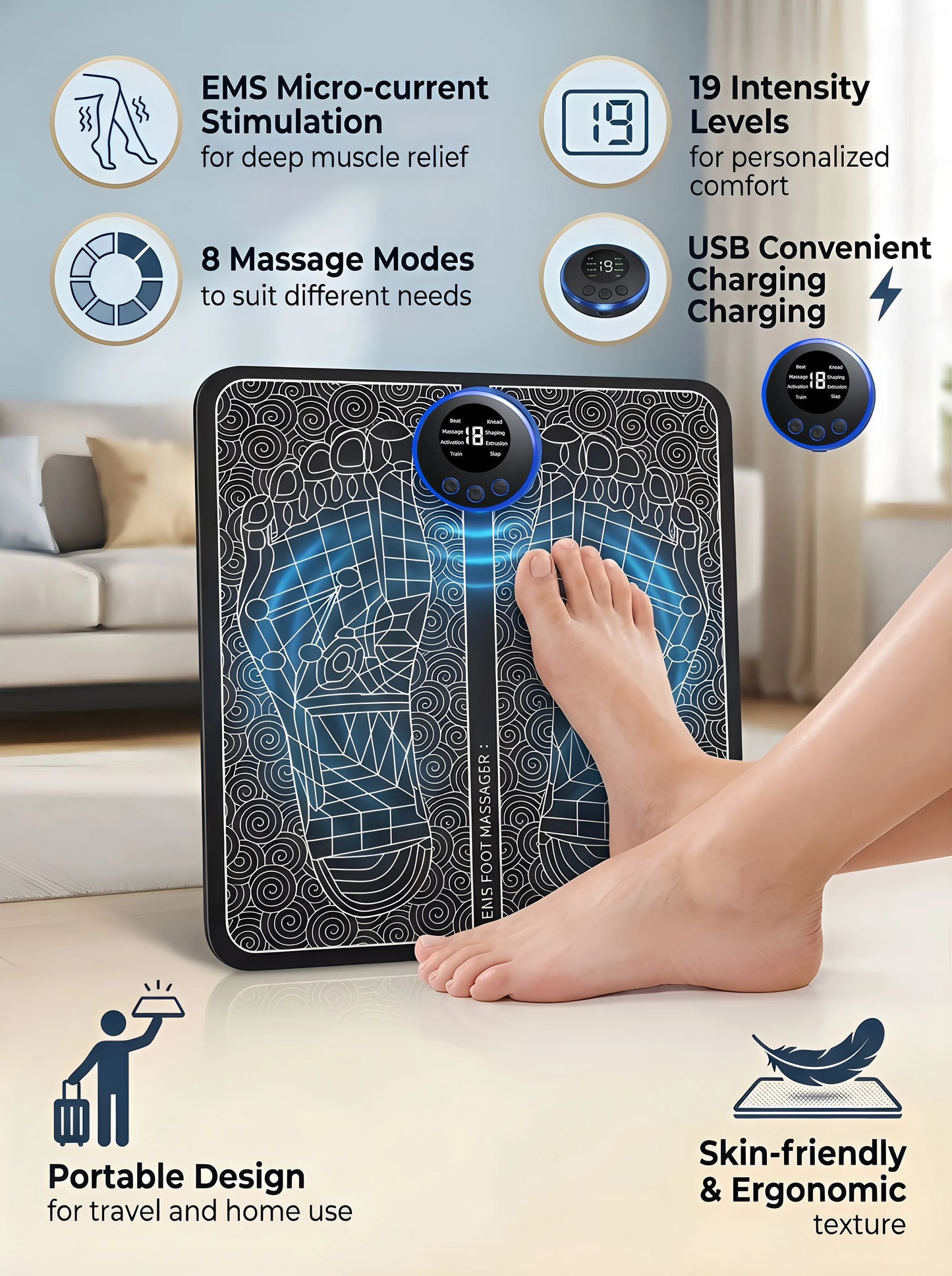 Rechargeable Electric Foot Massager - Improves Blood Circulation And Relaxes Muscles