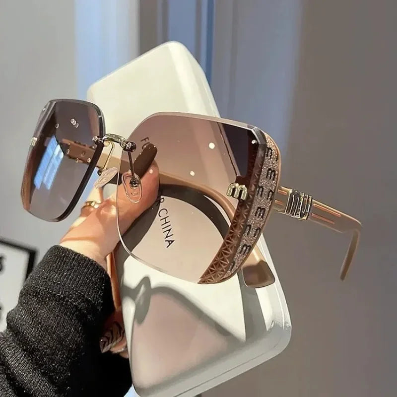 Square Sparkling Sunglasses for Women Men Luxury Ocean Lens Oversized Fashion Shades