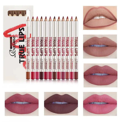 12 Piece Long Lasting Lipstick Set With Matte Lip Liner And Velvet Gloss