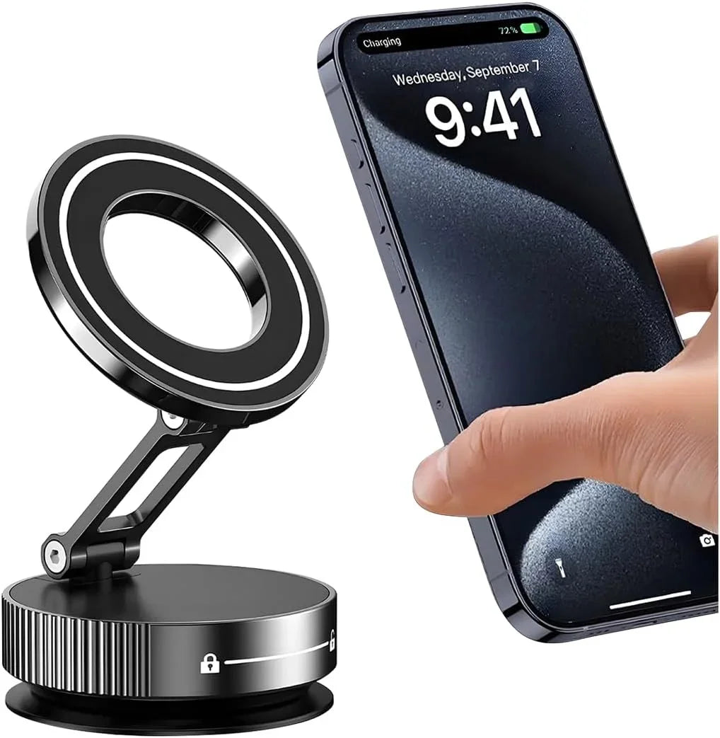 Upgraded Aluminum Alloy Nano Gel Vacuum Magnetic Phone Holder – 360° Rotating, 110LBS Strong Suction for Car, Kitchen & Smooth