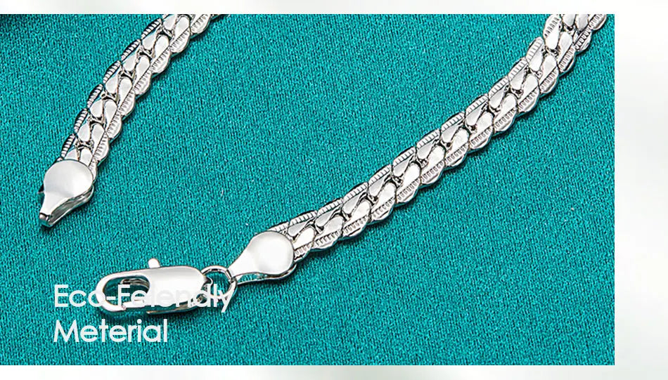 DOTEFFIL 925 Silver Bracelet 6mm 18/19/20cm Flat Side Chain Lobster Clasp For Woman Man Wedding Engagement Jewelry