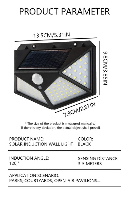 100 LED Solar Wall Lamp Waterproof Motion Sensor Outdoor Garden Lights