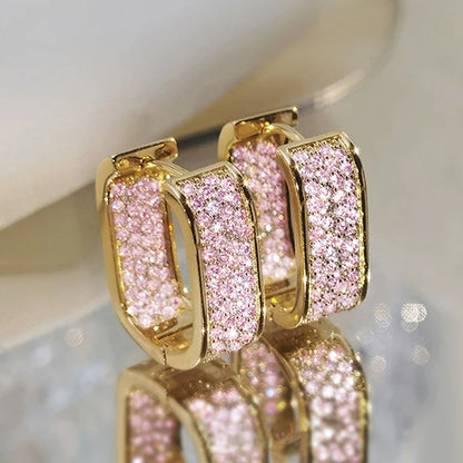 Huitan Korean Fashion Paved CZ Hoop Earrings for Women Metal Silver Color/Gold Color Simple Versatile Earrings Hot Jewelry
