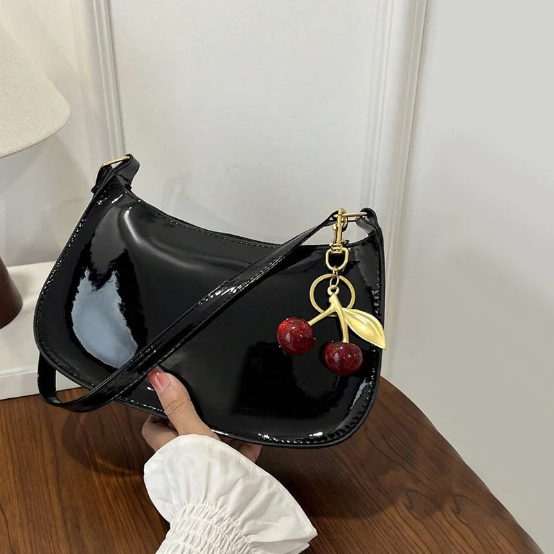 Cherry Pendant PU Leather Shoulder Bag