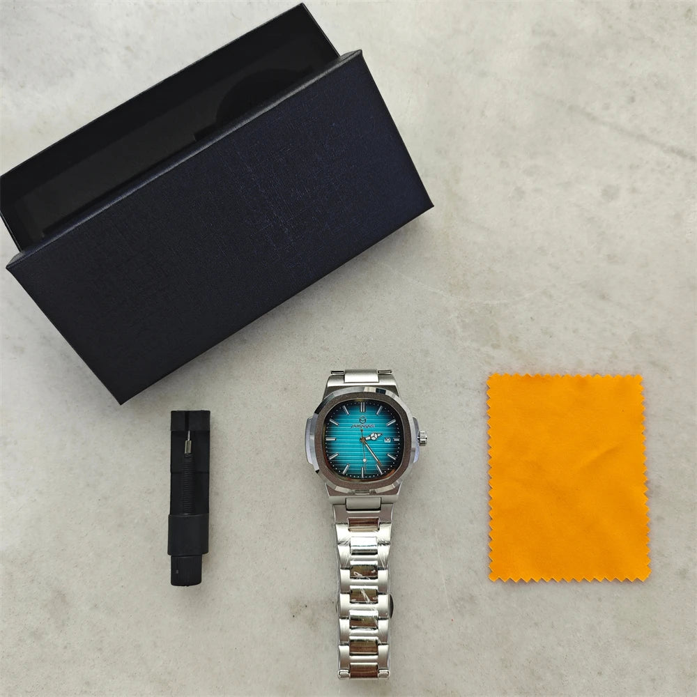 2026 New Luxury Military Man Watch Square Waterproof Luminous Date Week Men Watch Stainless Steel Quartz Men's Watches Reloj+box