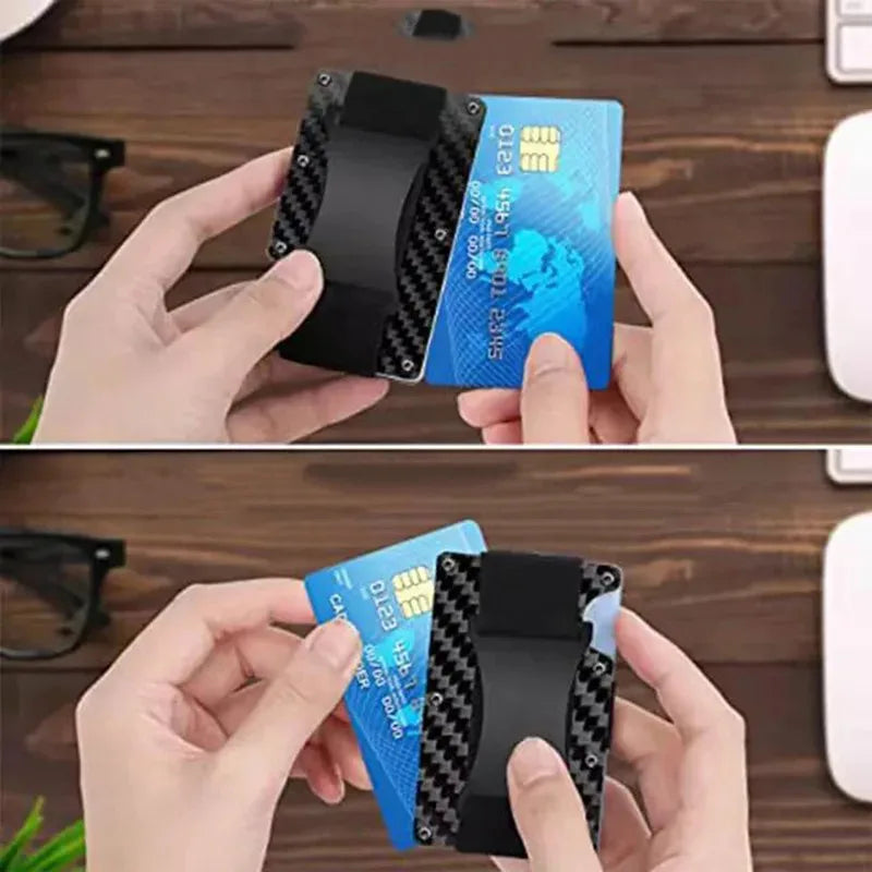Men's Minimalist Ultra-Thin Carbon Fiber Metal Card Holder Multilingual versionRFIDAnti-theft Credit Card Holder