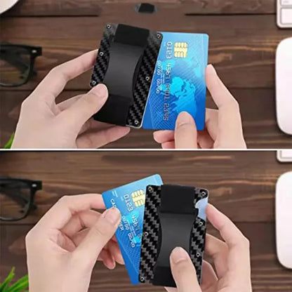 Men's Minimalist Ultra-Thin Carbon Fiber Metal Card Holder Multilingual versionRFIDAnti-theft Credit Card Holder