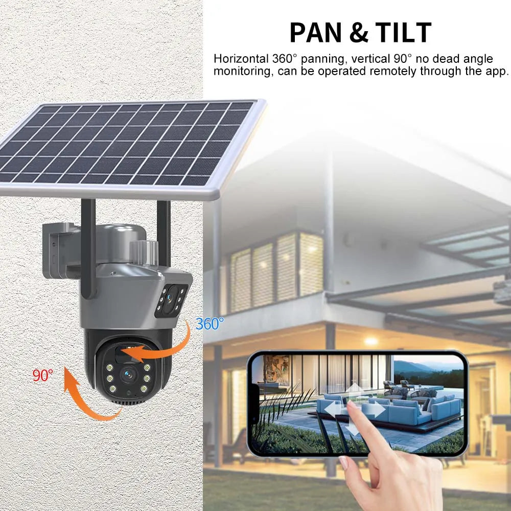 8MP 4K WiFi Solar Camera Outdoor Wireless CCTV Surveillance Camera With Solar Panel Dual Lens PTZ IP Cam Security Protection